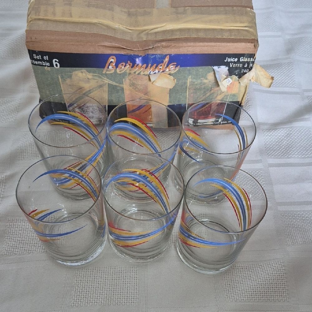 Vintage Multicolor Set Of 6 Juice Glass Set - Picture 10 of 16